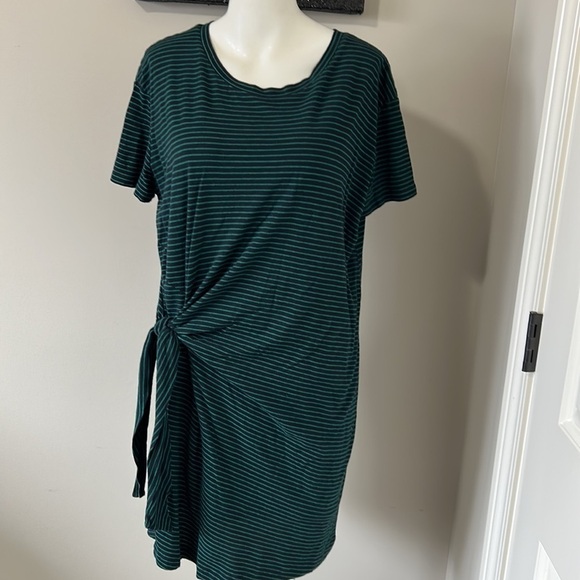 VINCE Classic Stripe Side Tie Dress Green Blue A Line Short Sleeve Sz L - Picture 5 of 12